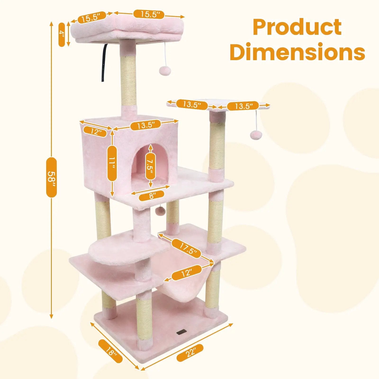 58" Multi-Level Cat Tree Soft Plush Cat Tower with Padded Top Perch by DirectDeals