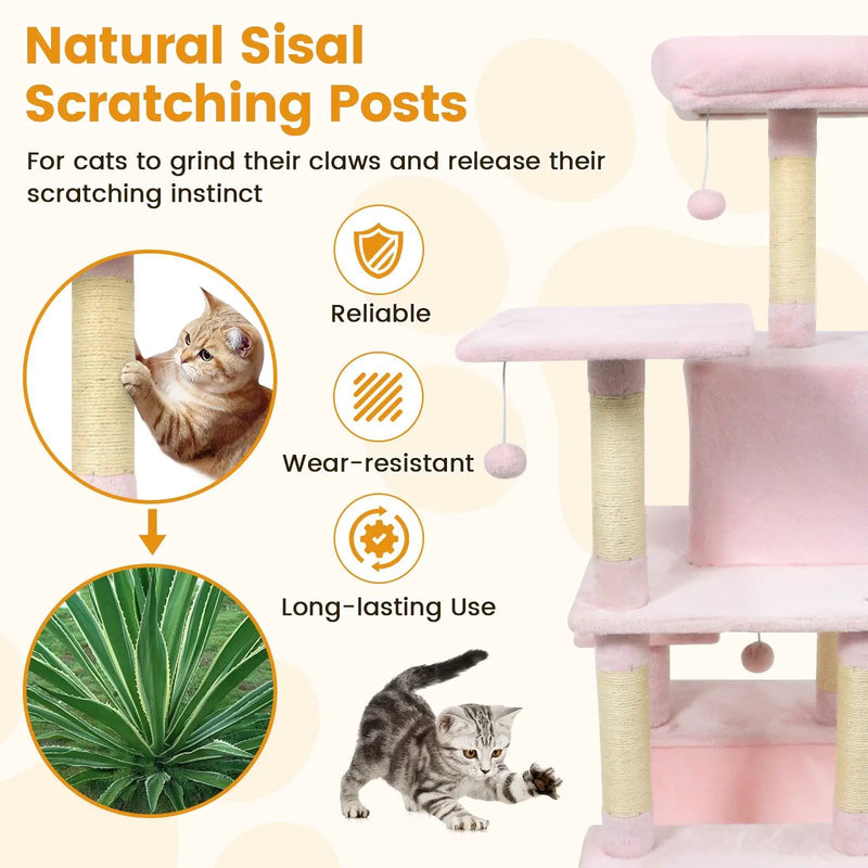 58" Multi-Level Cat Tree Soft Plush Cat Tower with Padded Top Perch by DirectDeals