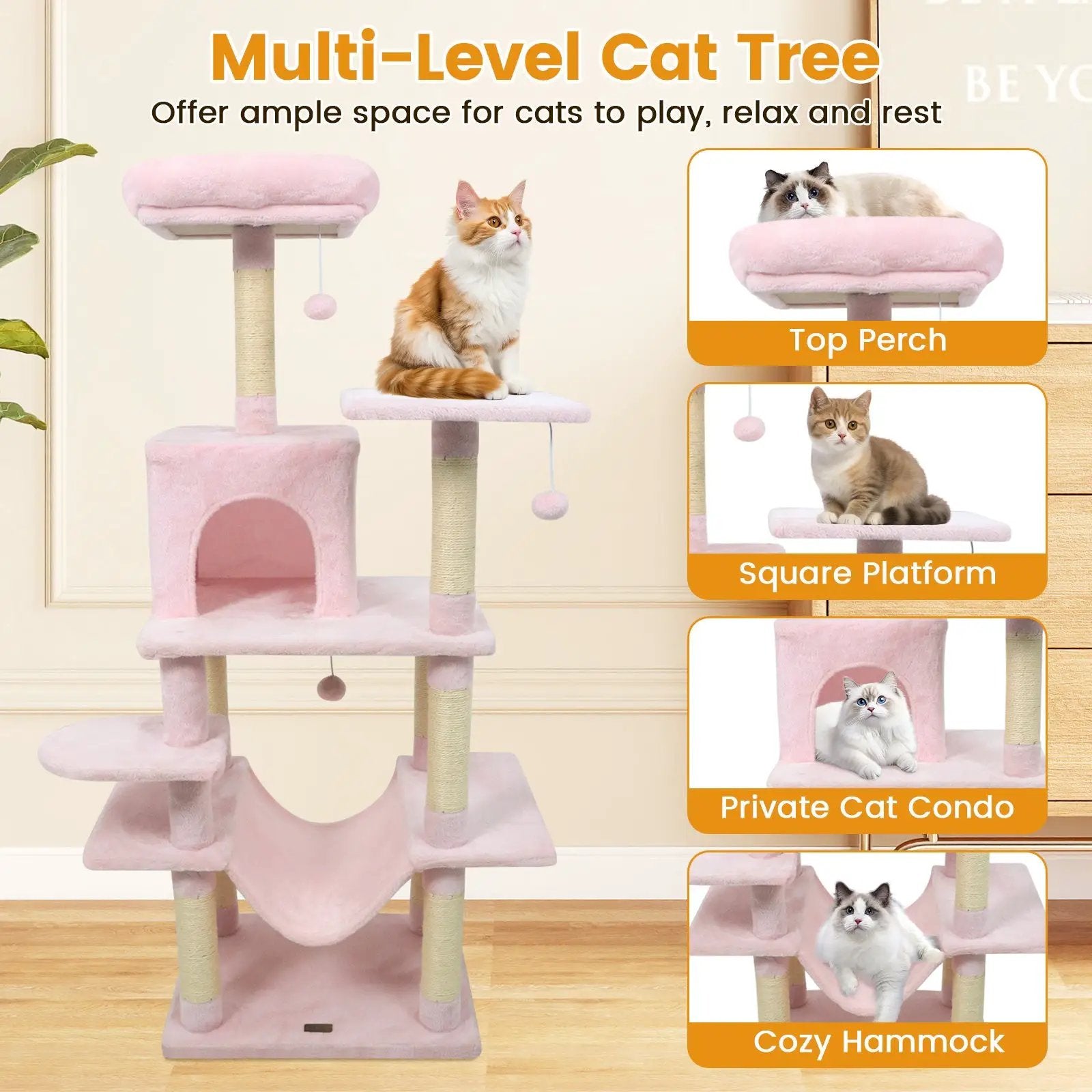 58" Multi-Level Cat Tree Soft Plush Cat Tower with Padded Top Perch by DirectDeals