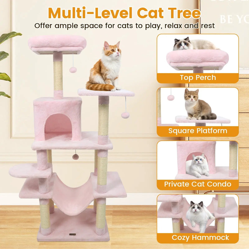 58" Multi-Level Cat Tree Soft Plush Cat Tower with Padded Top Perch by DirectDeals