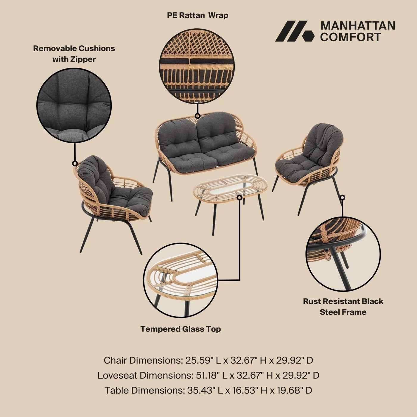 Pine - 4 Piece Outdoor Conversation Set by HouseOfZazla