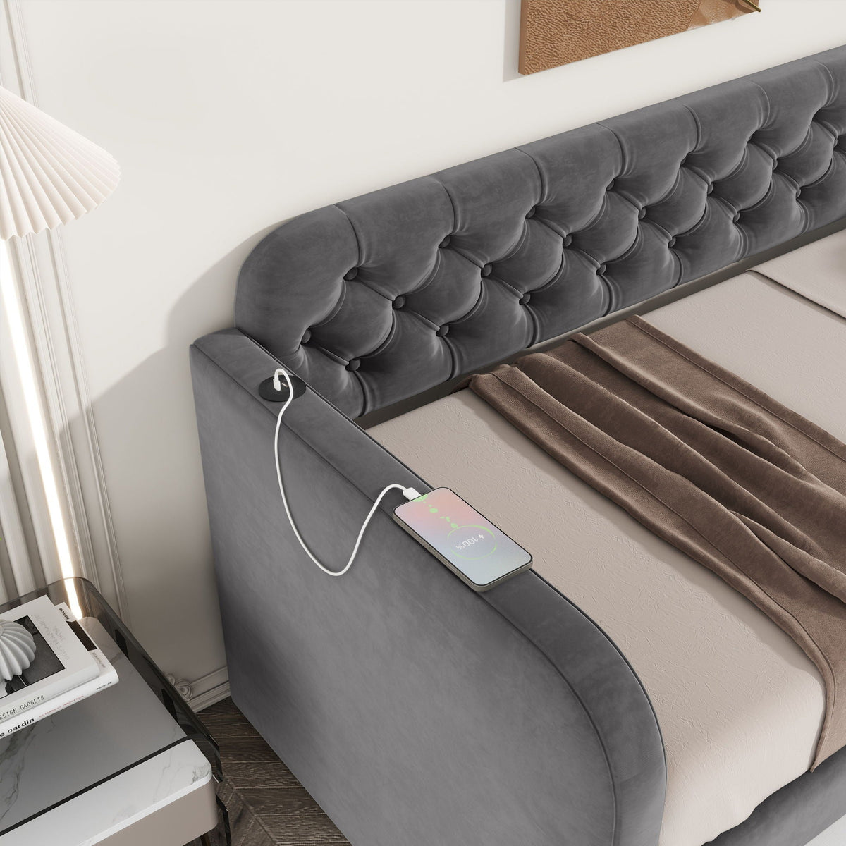 Upholstered Daybed With Trundle and USB Charging - Twin Size, photo 6 of 12