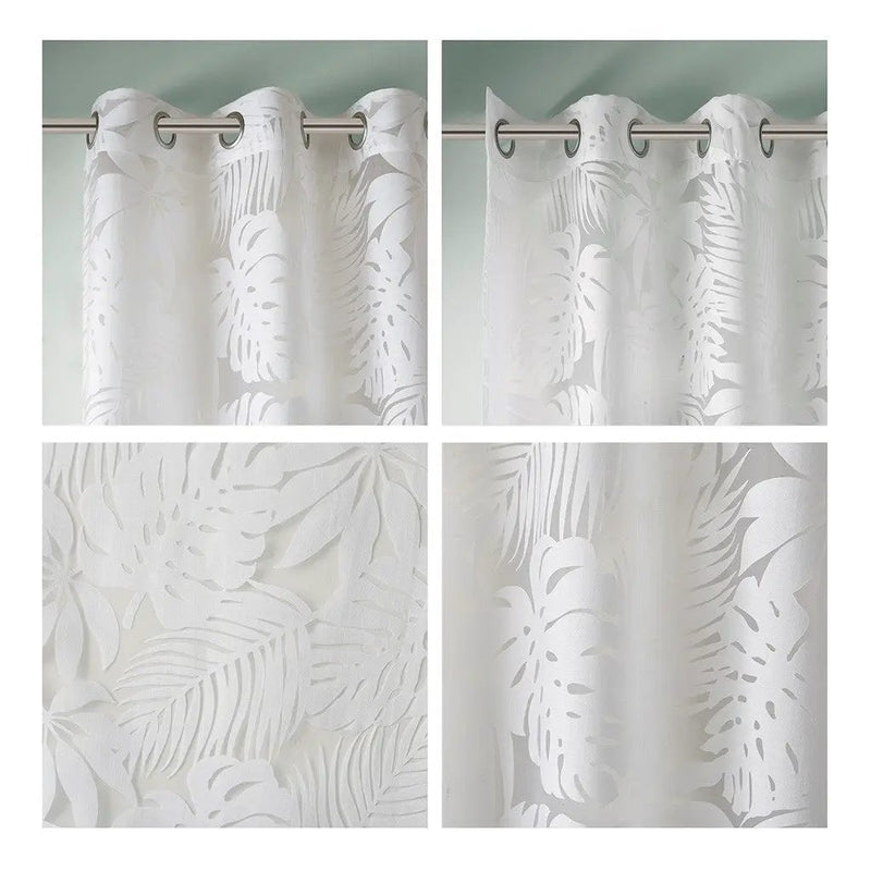 Palm Leaf Burnout Sheer Window Curtain White 50x63 by HouseOfZazla