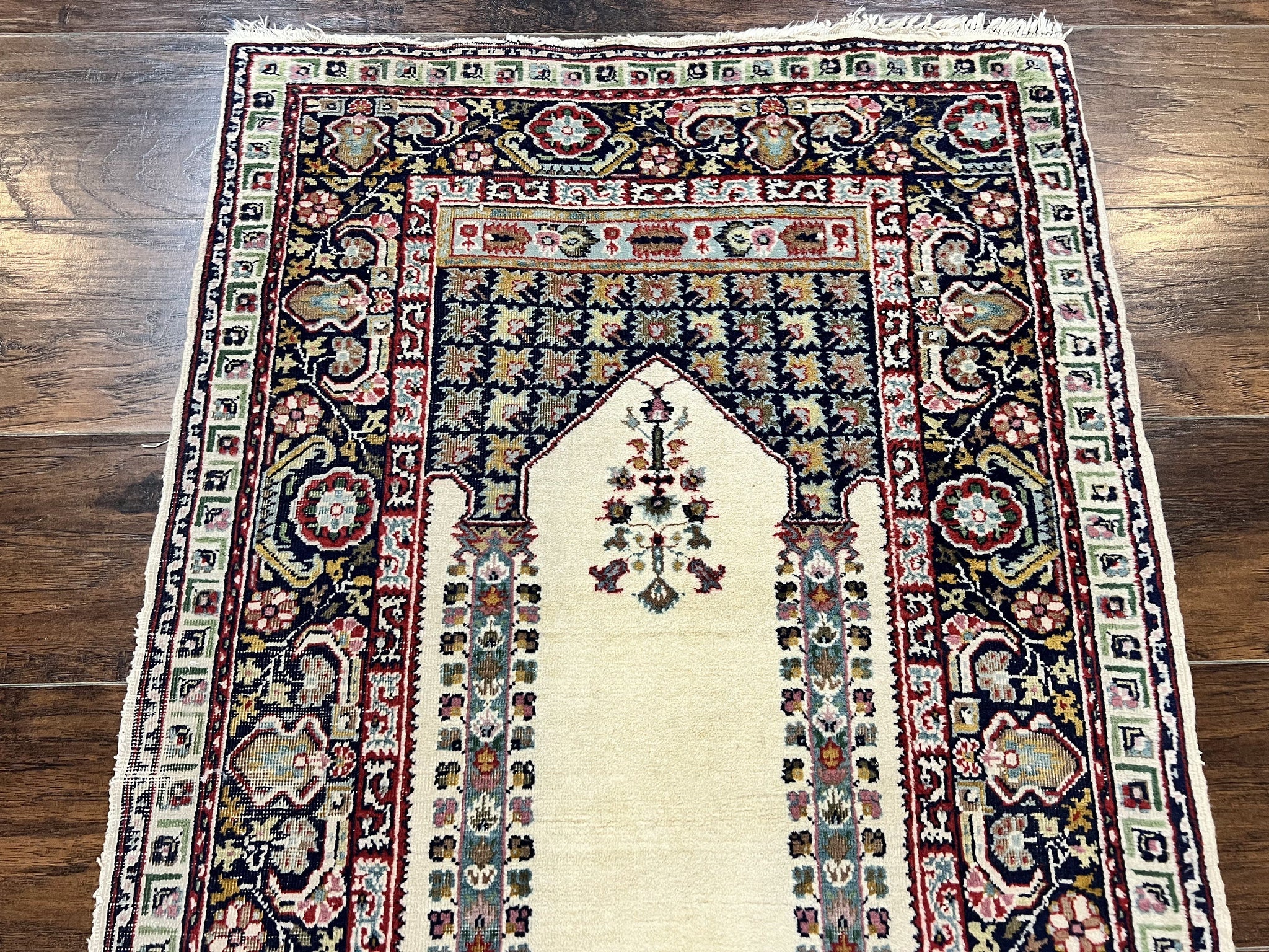 Turkish Prayer Rug 2.5 x 4, Vintage Wool Hand Knotted Carpet, Ivory by Jewel Rugs