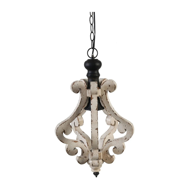 Farmhouse Chandeliar Distressed Pendant French Country Wood Chandelier For Living Room Foyer, Bulb Not Included - Antique Cream by HouseOfZazla