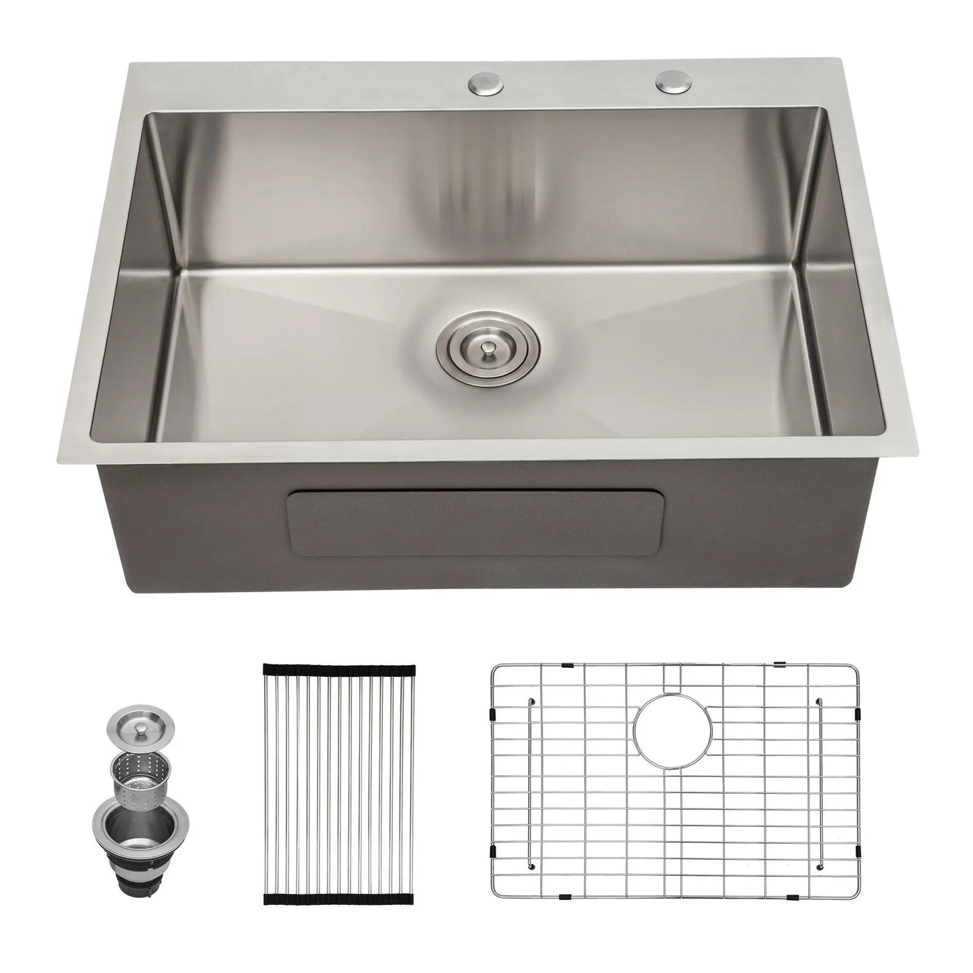 Drop In Kitchen Sink, 16 Gauge Stainless Steel, Single Bowl, Topmount Basin by HouseOfZazla