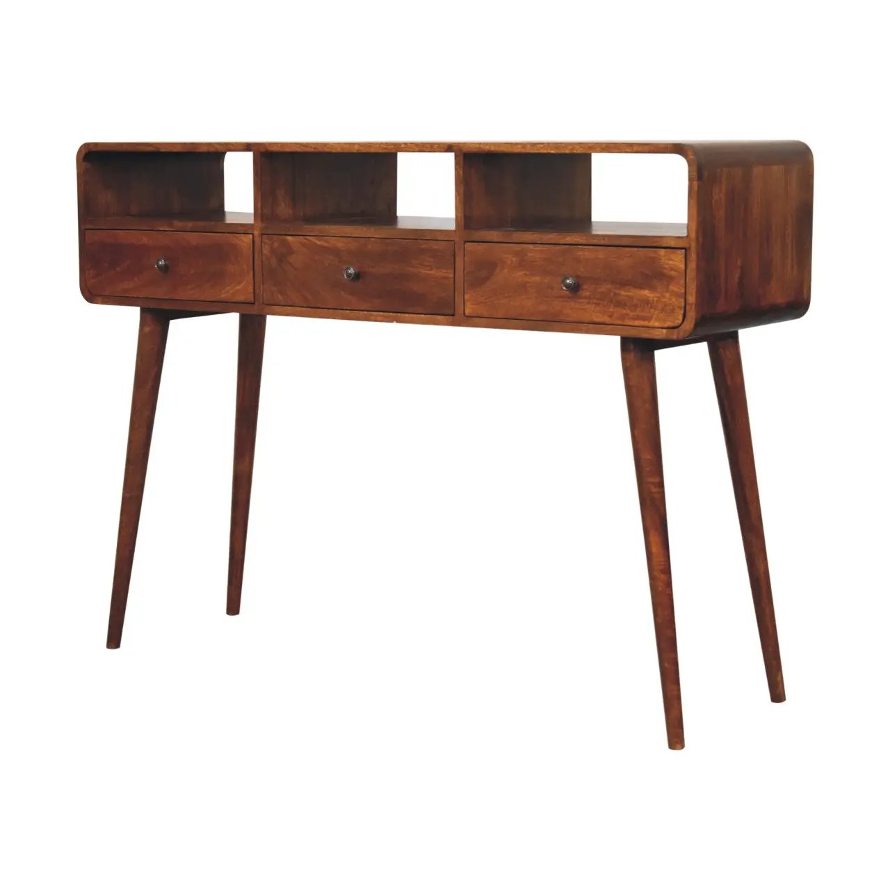 Solid Wood Triple Curved Chestnut Console Table by HouseOfZazla