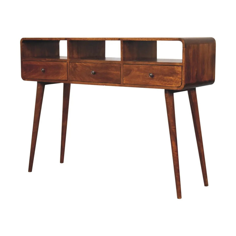 Solid Wood Triple Curved Chestnut Console Table by HouseOfZazla