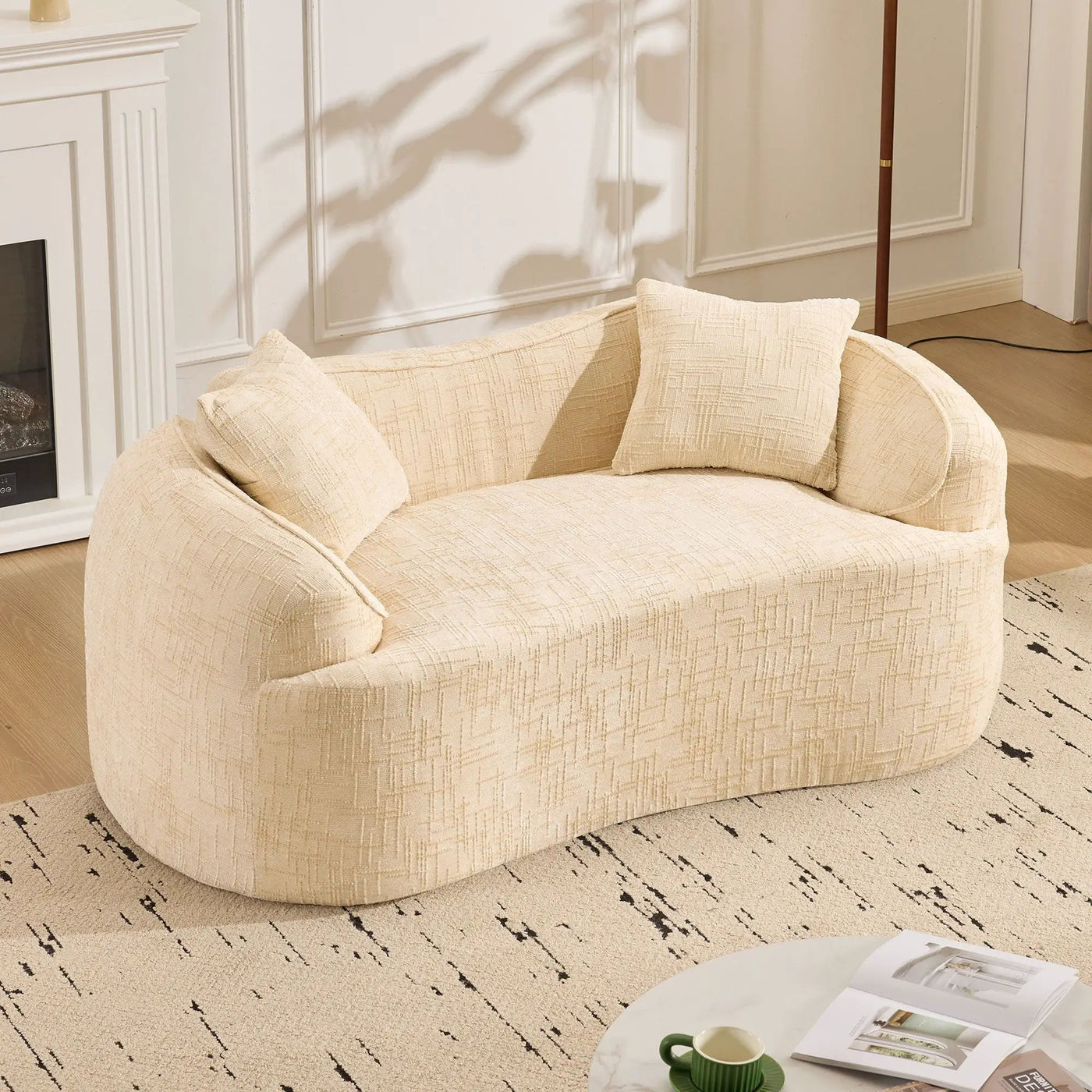 Curved 2 Person Compress Sofa With Armrests, Includes Pillows by Unique Piece Furniture