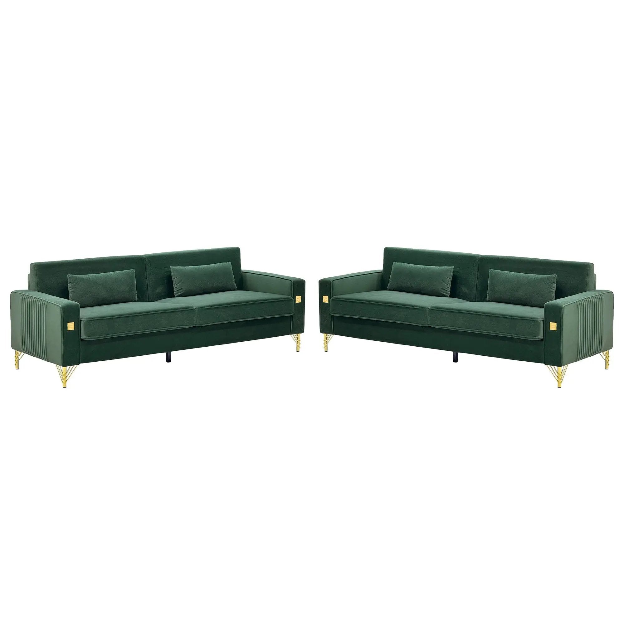 Emerald Green Velvet 2-Piece Sofa Set by HouseOfZazla