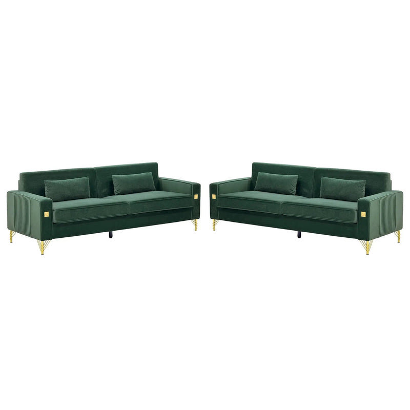 Emerald Green Velvet 2-Piece Sofa Set by HouseOfZazla