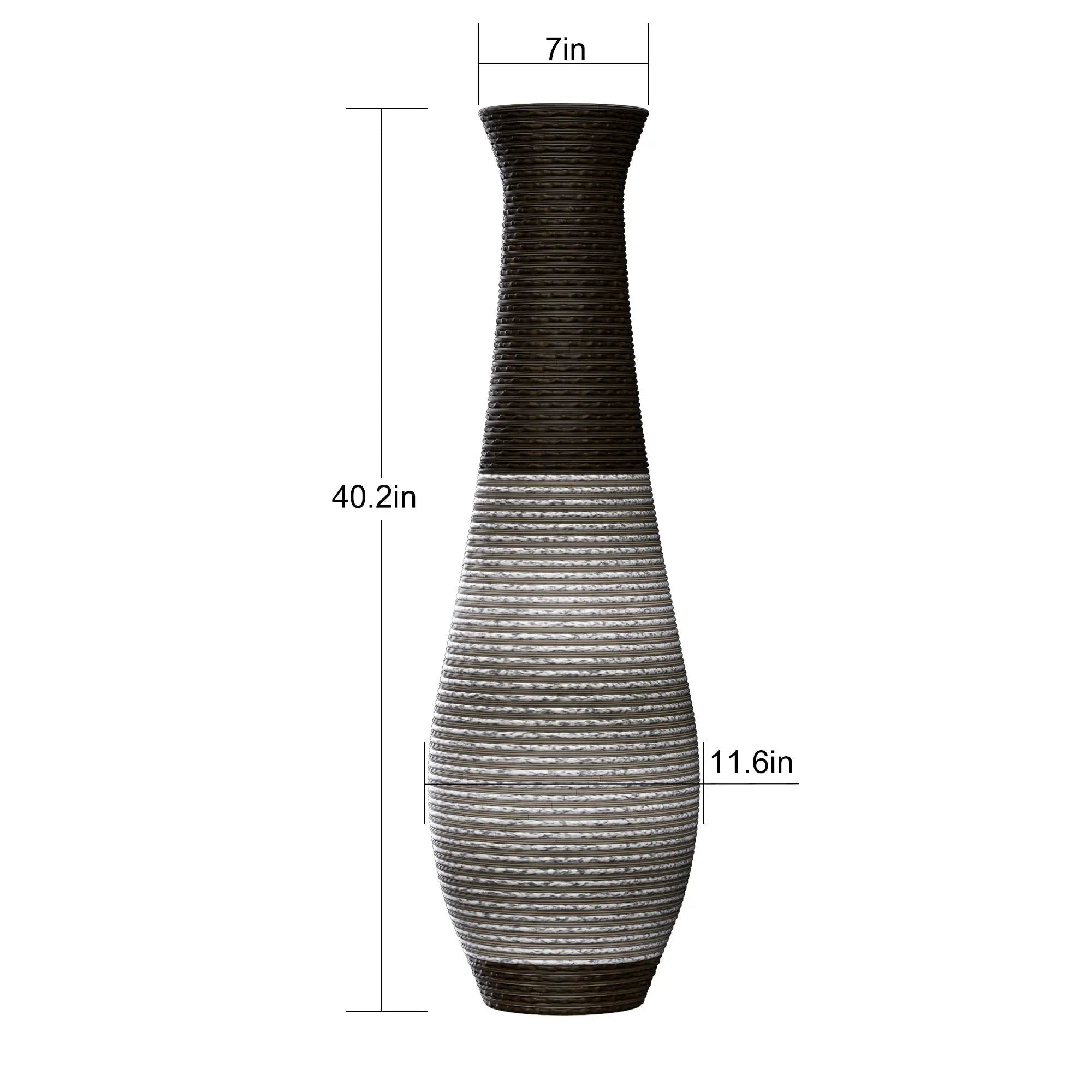 Tall Standing Designer Floor Vase Durable Artificial Rattan Elegant 2 Tone Finish Ideal Decor Accent For Living Room, Bedroom, Entryway Stylish Home Decor Statement Piece - Black / Gray by HouseOfZazla