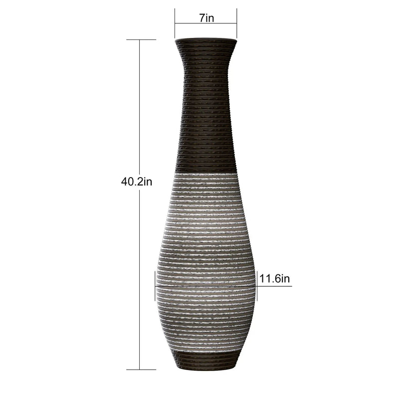 Tall Standing Designer Floor Vase Durable Artificial Rattan Elegant 2 Tone Finish Ideal Decor Accent For Living Room, Bedroom, Entryway Stylish Home Decor Statement Piece - Black / Gray by HouseOfZazla