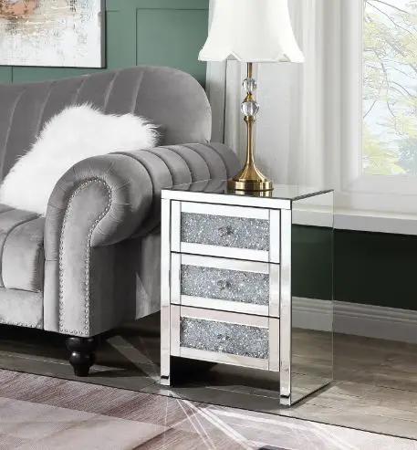 Noralie - 26" Accent Table With Faux Diamonds - Mirrored by Unique Piece Furniture