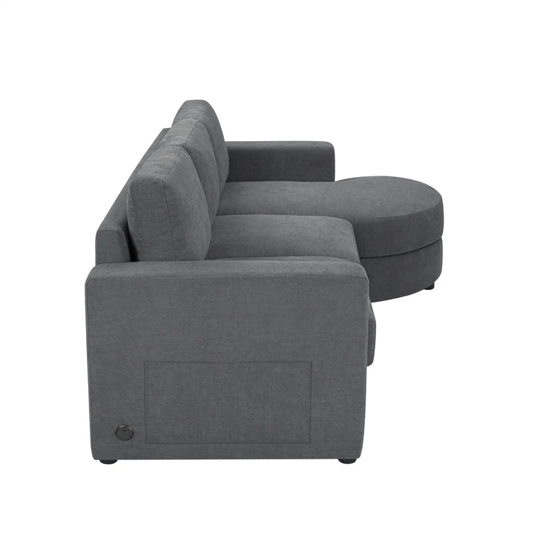 Modern L-Shaped Sectional Sofa With Curved Chaise, USB Ports, And Side Storage Pockets by HouseOfZazla
