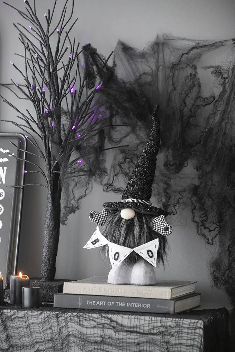 Set of 2 Black Fabric Gnomes with 'Boo' Banner by HouseOfZazla