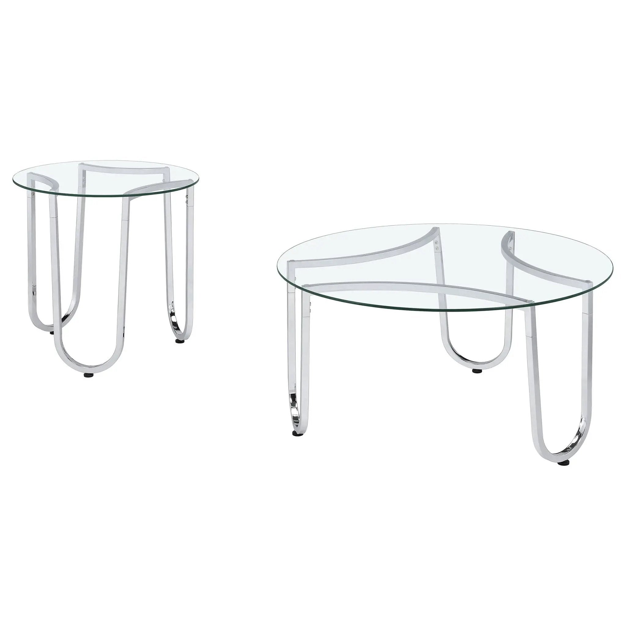 Beller 2-piece Round Tempered Glass Top Coffee Table Set Chrome by Unique Piece Furniture