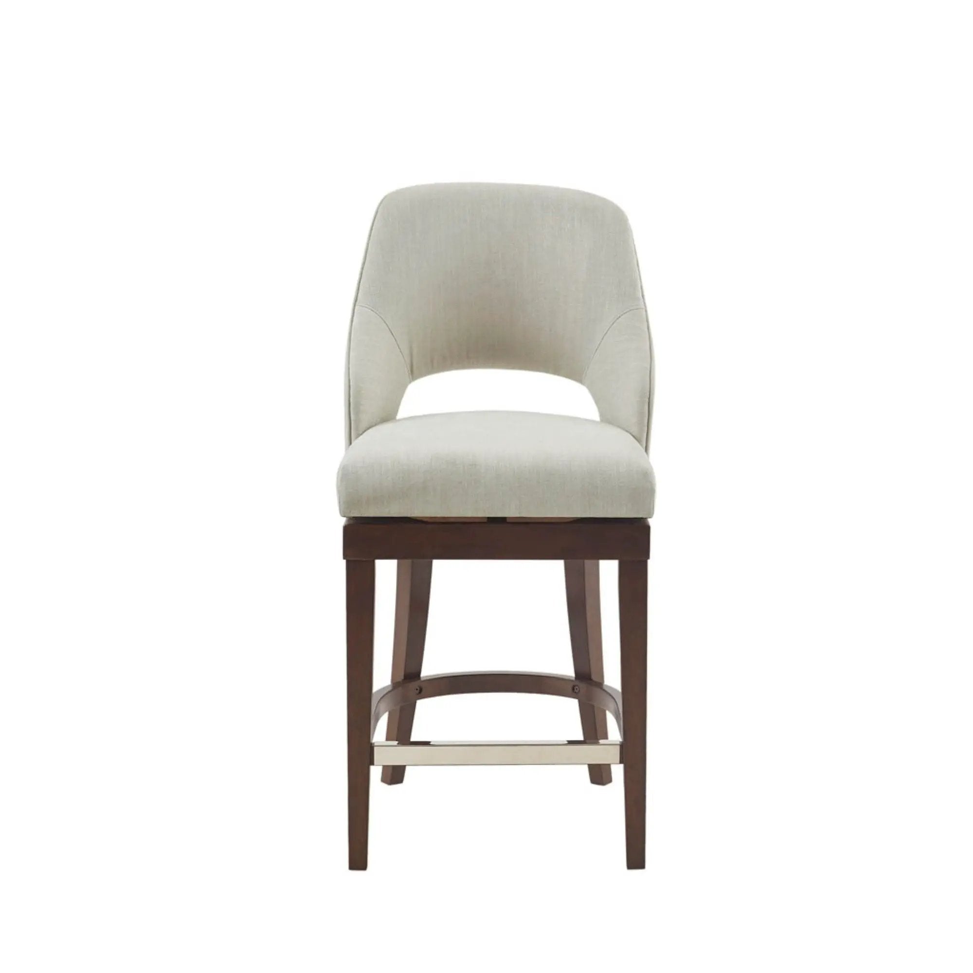 Counter Stool With Swivel Seat, Upholstery And Solid Wood Legs - Cream by HouseOfZazla