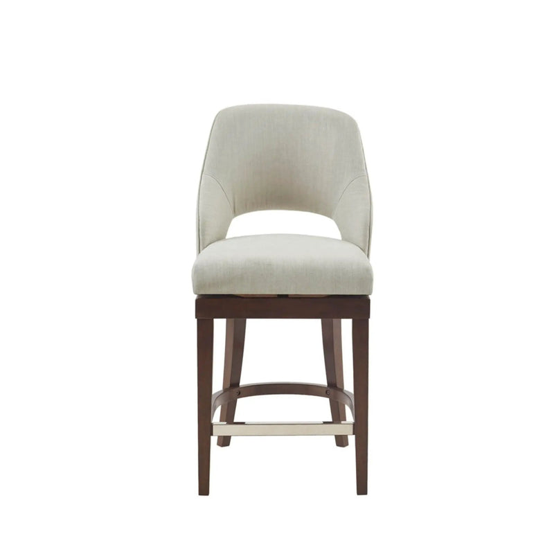 Counter Stool With Swivel Seat, Upholstery And Solid Wood Legs - Cream by HouseOfZazla