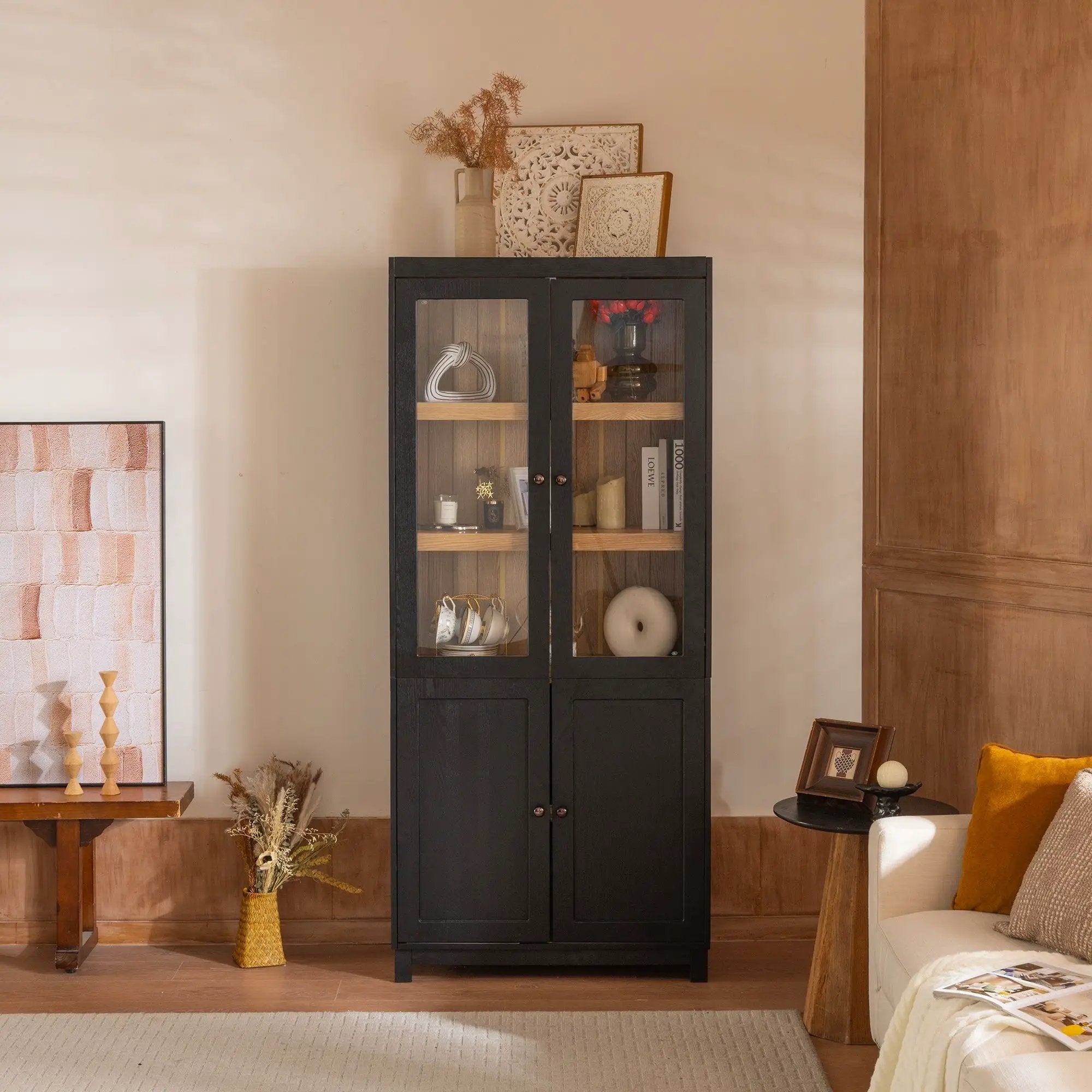 Style Tall Display Cabinet With Glass Doors For Collectibles - Black by Unique Piece Furniture