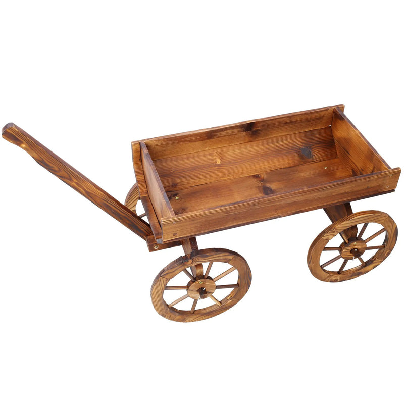 Wood Wagon Flower Planter Pot Stand With Wheels by HouseOfZazla