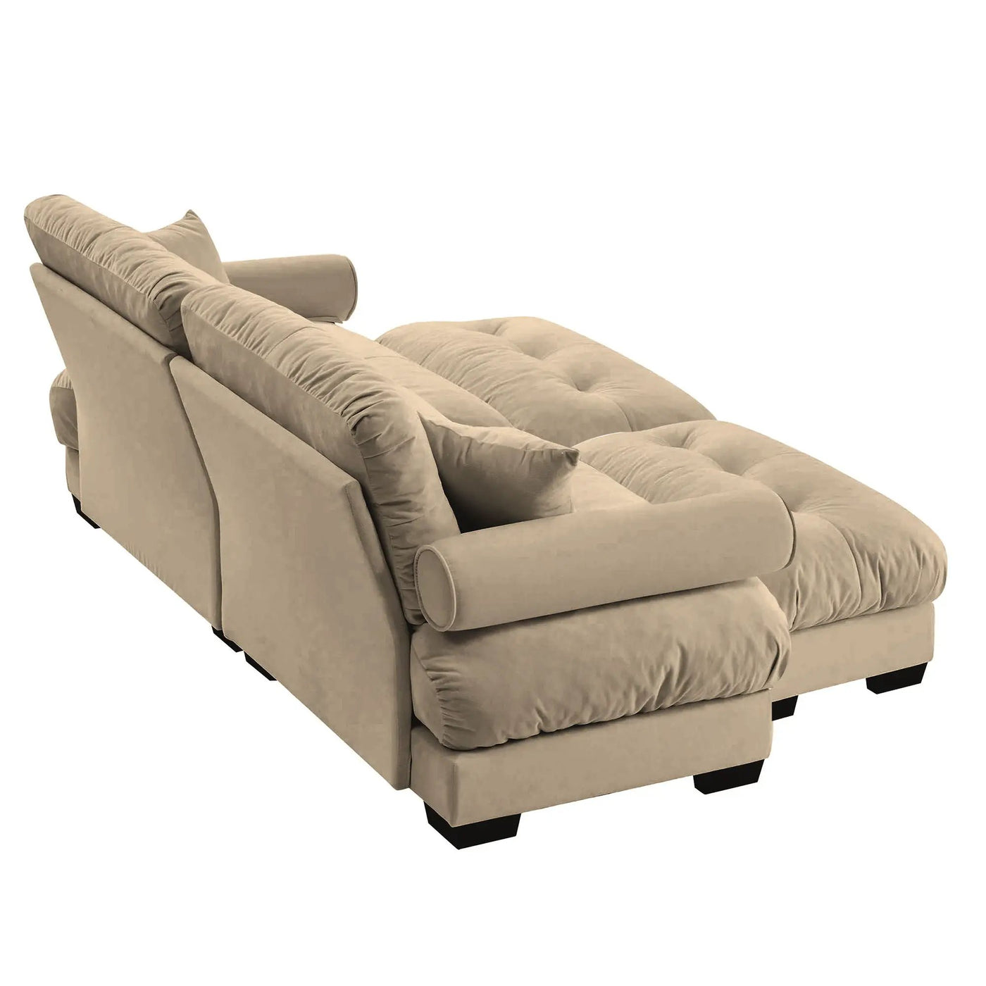 Modern Sectional Sofa With Ottoman, Round Bolster Armrests, Waist And Throw Pillows by HouseOfZazla