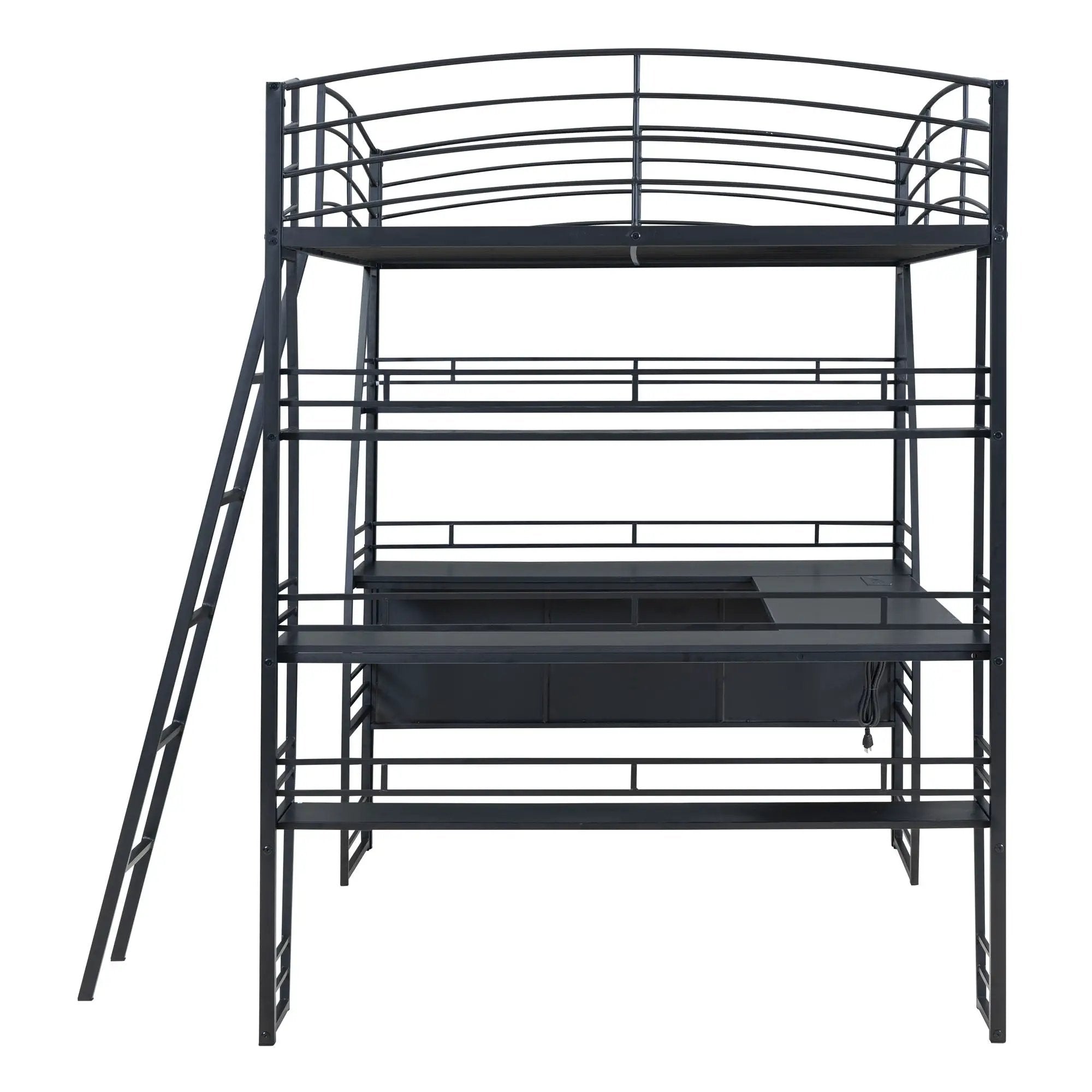 Loft Bed With 4 Layers Of Shelves And L-Shaped Desk, Stylish Metal Frame Bed With A Set Of Sockets, USB Ports And And Wireless Charging by HouseOfZazla