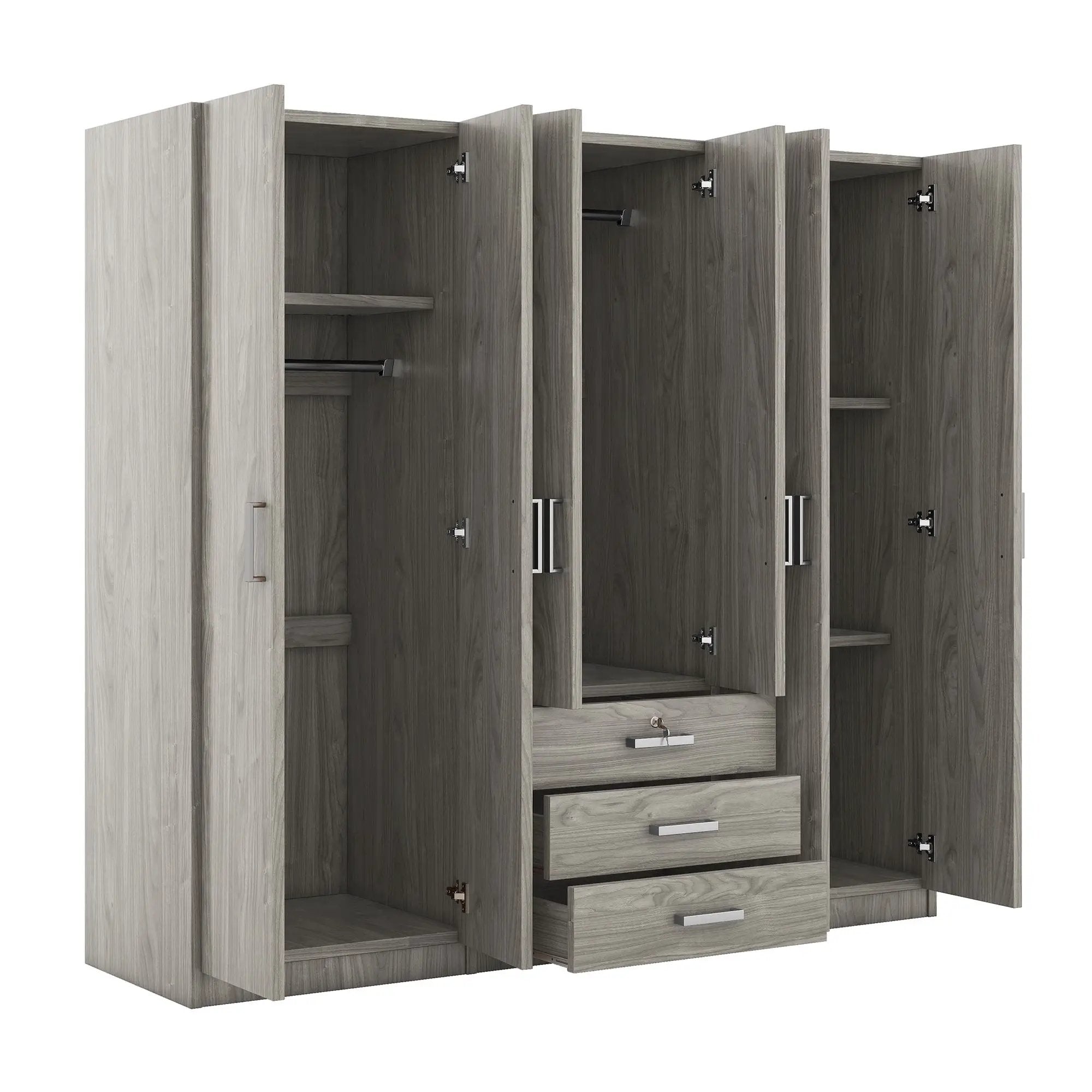 6 Doors Wardrobe Storage For Bedroom, With Big Drawers by HouseOfZazla