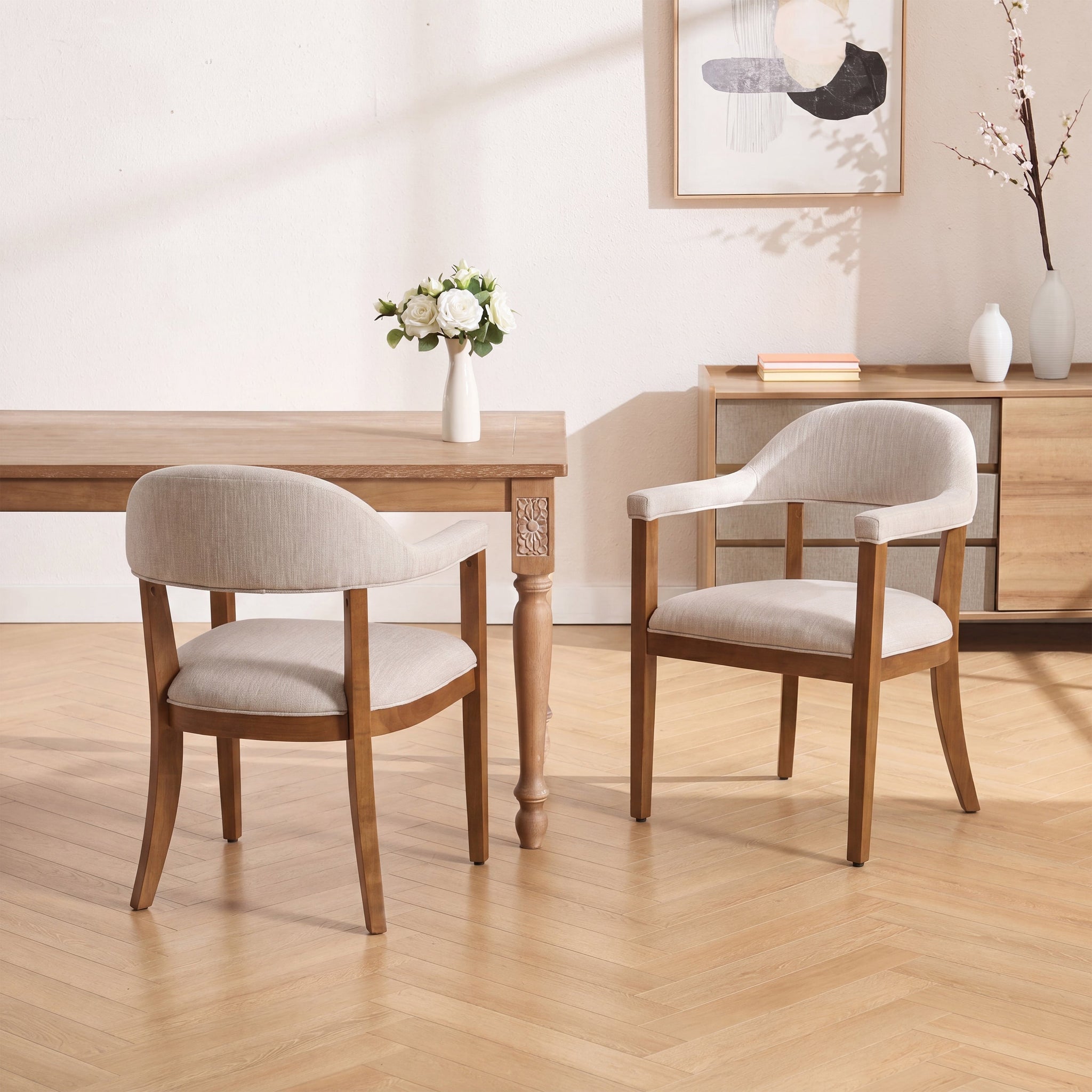 Wood Frame Upholstered Dining Chairs with Armrests (Set of 2) by HouseOfZazla