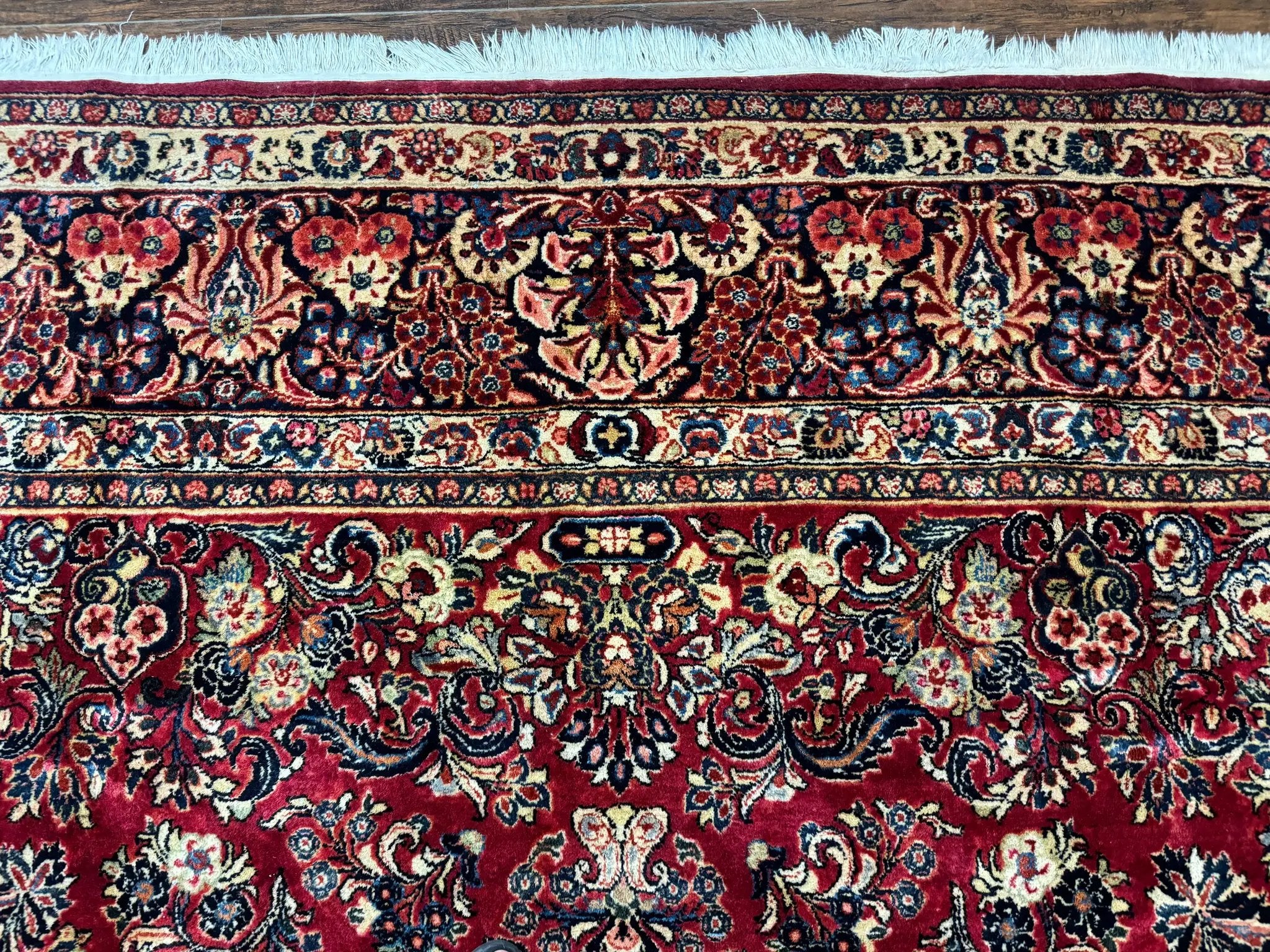 Persian Sarouk Rug 10x10, Square Persian Carpet, Red, Floral, Antique by Jewel Rugs