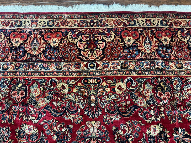 Persian Sarouk Rug 10x10, Square Persian Carpet, Red, Floral, Antique by Jewel Rugs