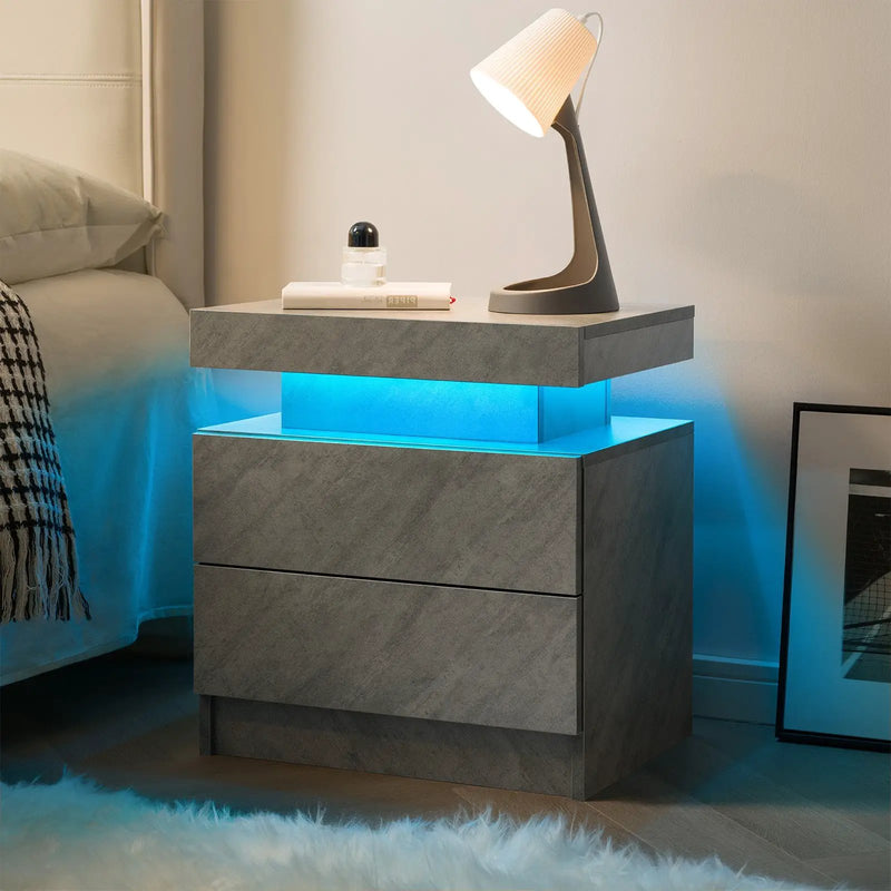 Modern LED Nightstand with 2 Drawers in Deep Gray by HouseOfZazla