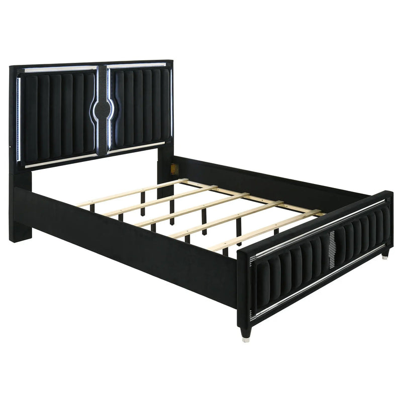 Ravenne Velvet Upholstered California King LED Panel Bed Black by Unique Piece Furniture
