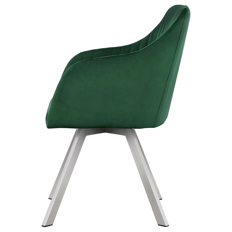Tufted Swivel Dining Chair With Slim Sloped Arms - Green by HouseOfZazla