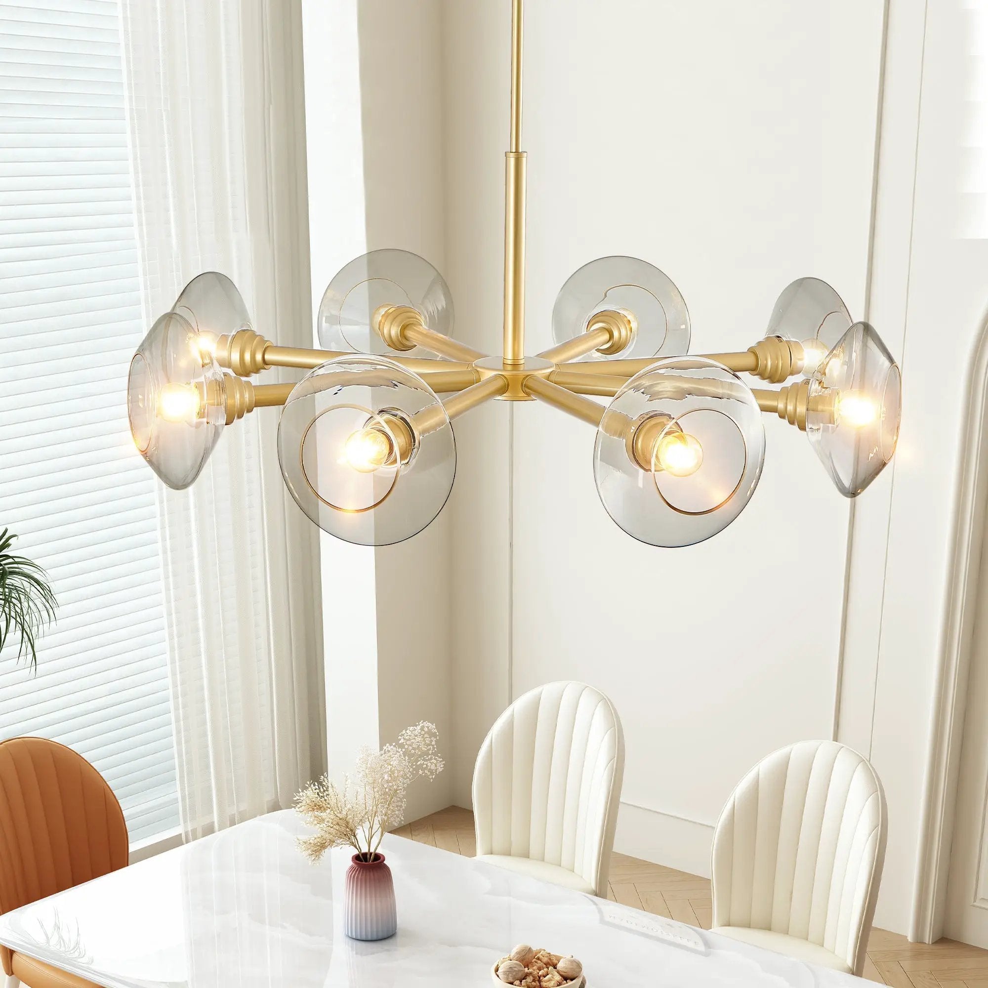 36" Modern Gold 8-Light Sputnik Chandelier with Clear Glass Shades by HouseOfZazla