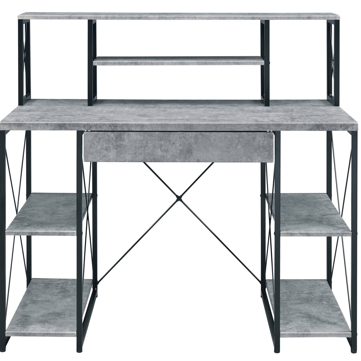 Grey and Black Desk with Drawer - Wood and Metal, photo 3 of 8