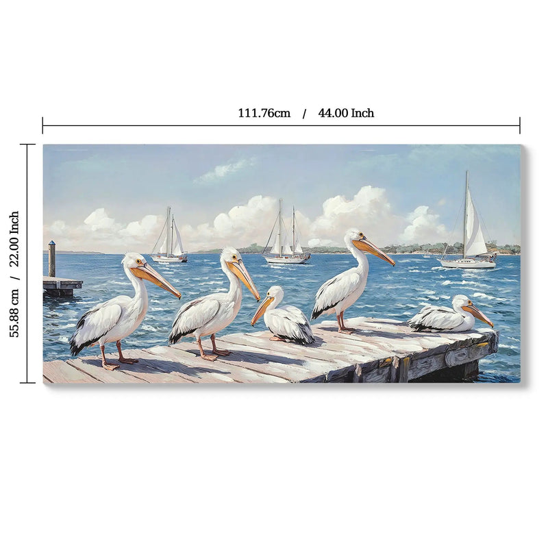 Beach Wall Art Large Ocean Seagull Canvas Pictures For Living Room - Ivory / Navy by HouseOfZazla