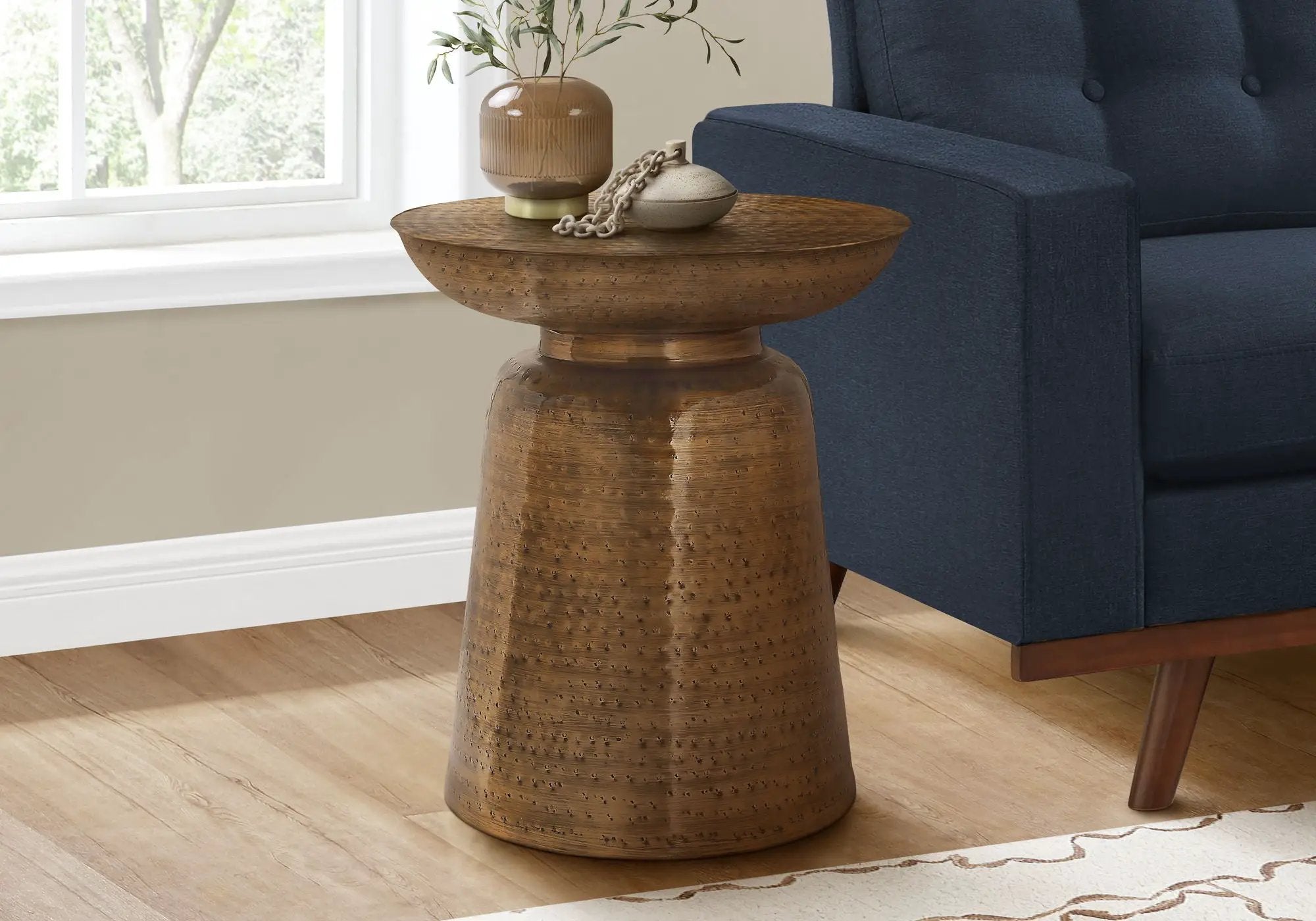 Drum Accent Side Table, Hammered Texture by HouseOfZazla