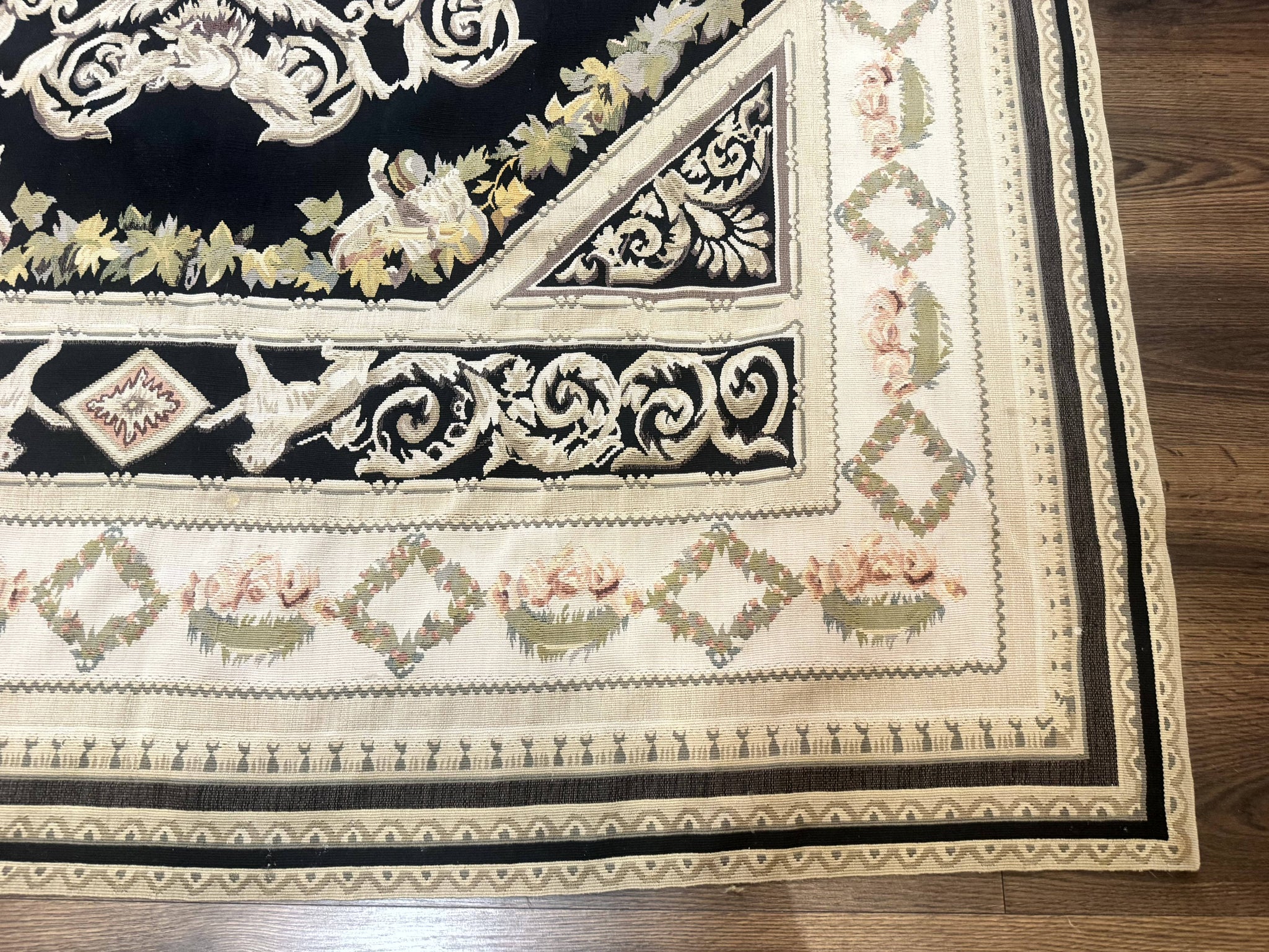 Aubusson Rug 6x8, European Design, Lion Pictorials, Black by Jewel Rugs