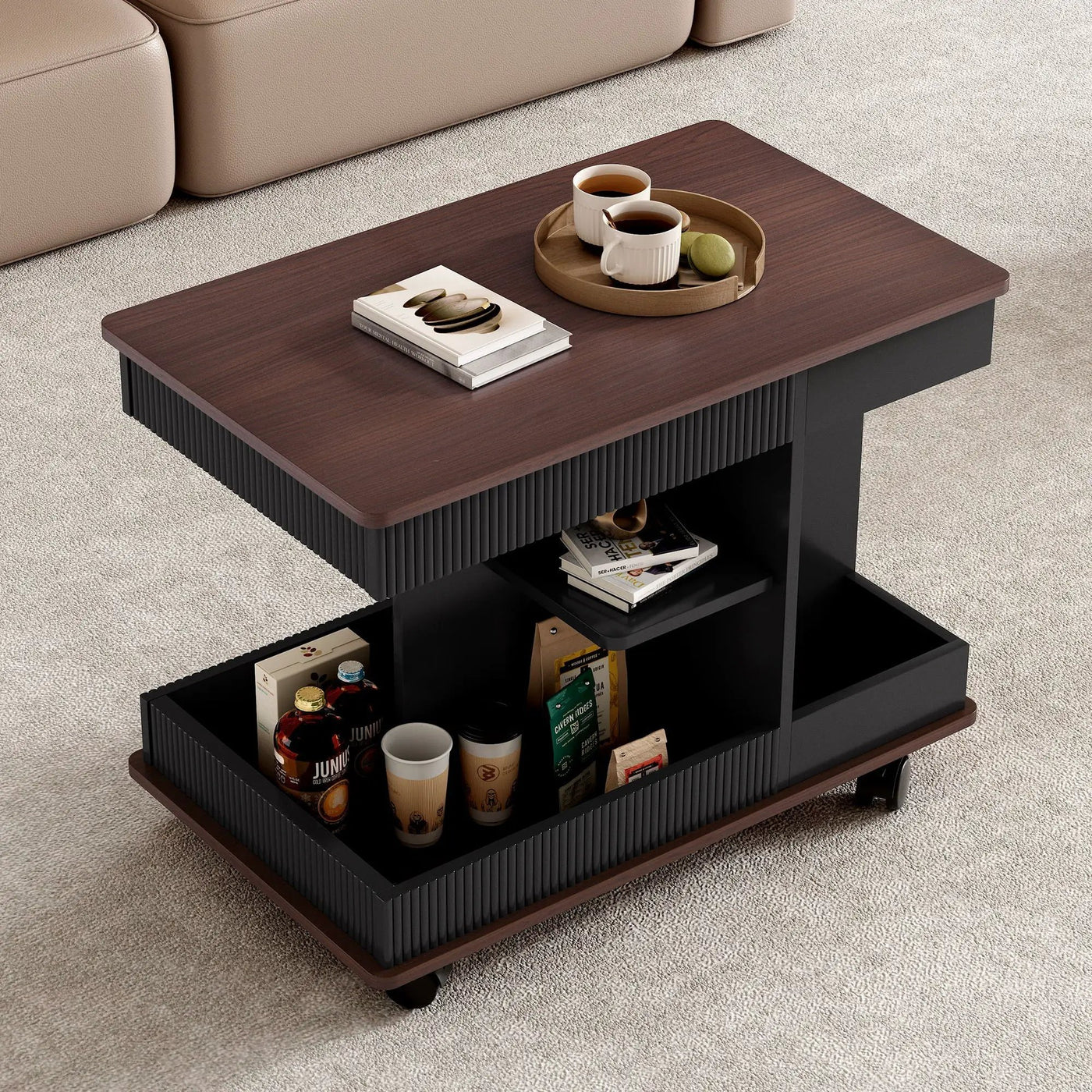 Adjustable End Table With Wheels, 360°Rotating Top And Storage Space by HouseOfZazla