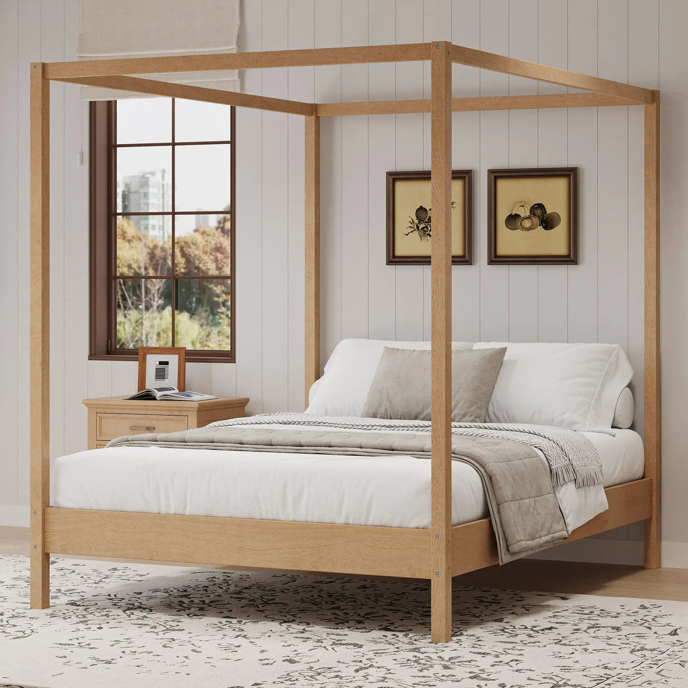 Canopy Bed Frame 4 Poster Platform Bed With Slats Support, No Box Spring Needed by HouseOfZazla