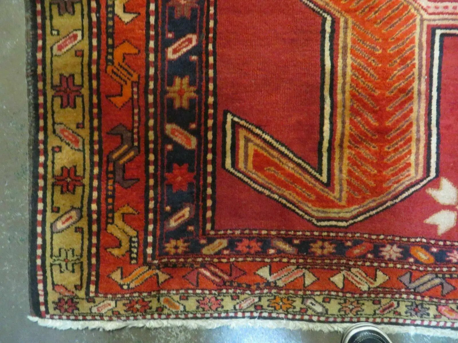4' 10" X 11' Antique Handmade Turkish Kazak Wool Rug SHIELD Hand Knotted Red by Jewel Rugs