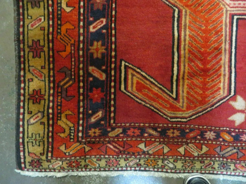 4' 10" X 11' Antique Handmade Turkish Kazak Wool Rug SHIELD Hand Knotted Red by Jewel Rugs