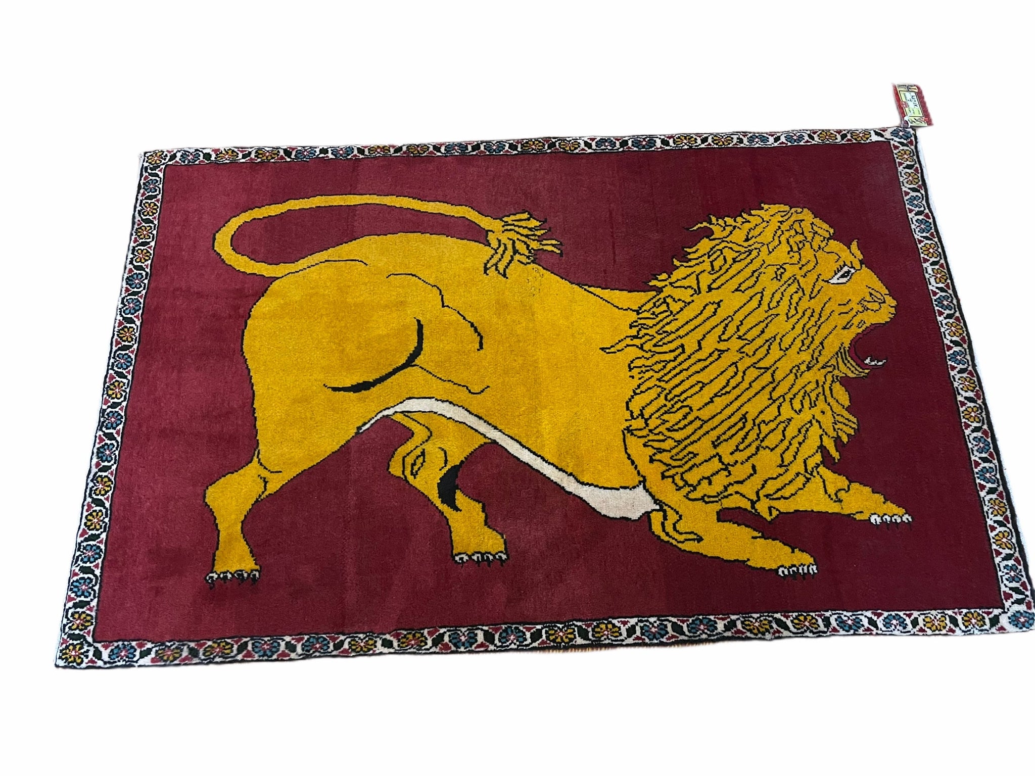 Persian Gabbeh Rug 3x4, Lion Pictorial, Red by Jewel Rugs