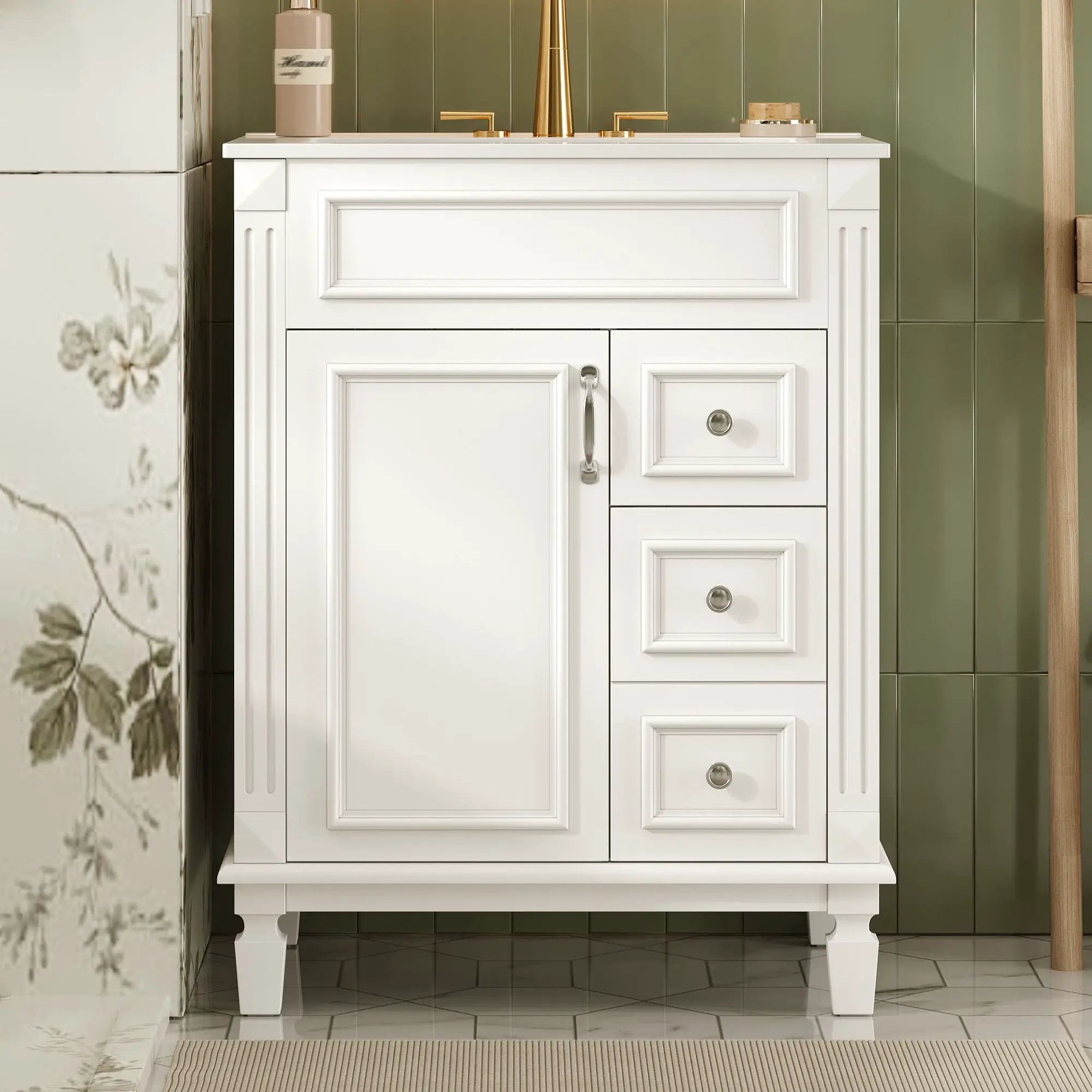 Bathroom Vanity With Sink, Compact Cabinet & 2 Drawers And Adjustable Shelf by Unique Piece Furniture