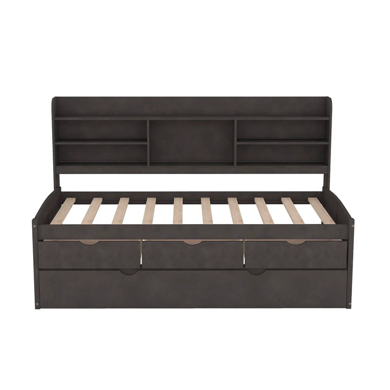 Captain Bed With Built In Bookshelves, 3 Storage Drawers, And Trundle by HouseOfZazla