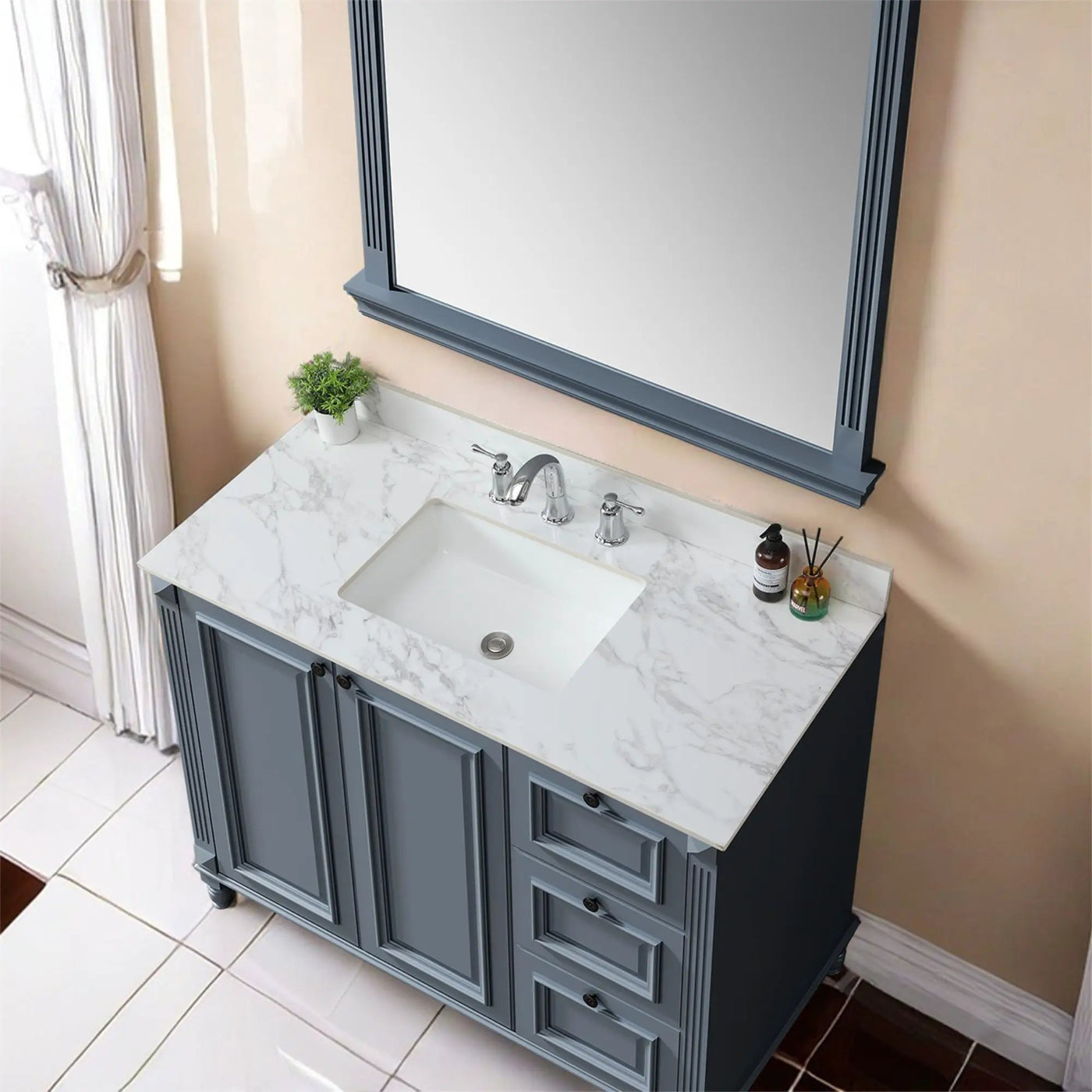 Elegant Sintered Stone Bathroom Vanity Top With Rectangular Undermount Ceramic Sink by HouseOfZazla