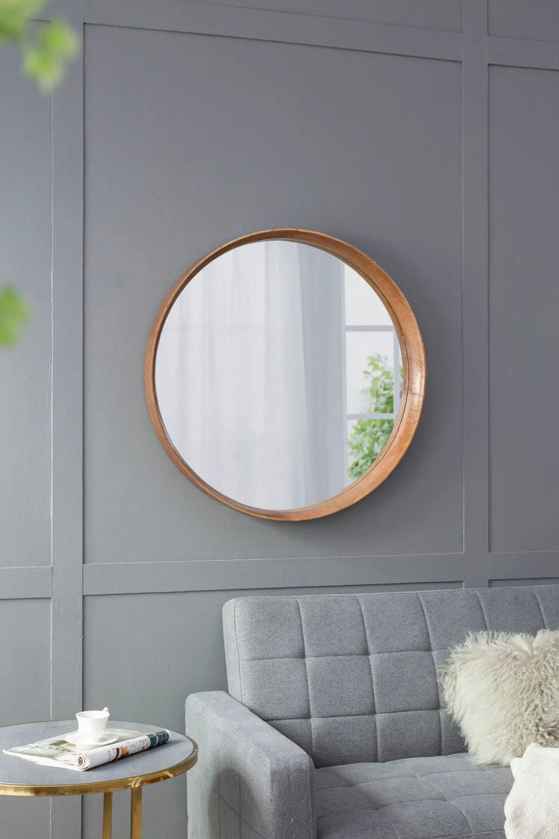 Round Wood Mirror, Wall Mounted Mirror Home Decor For Bathroom Living Room by Unique Piece Furniture