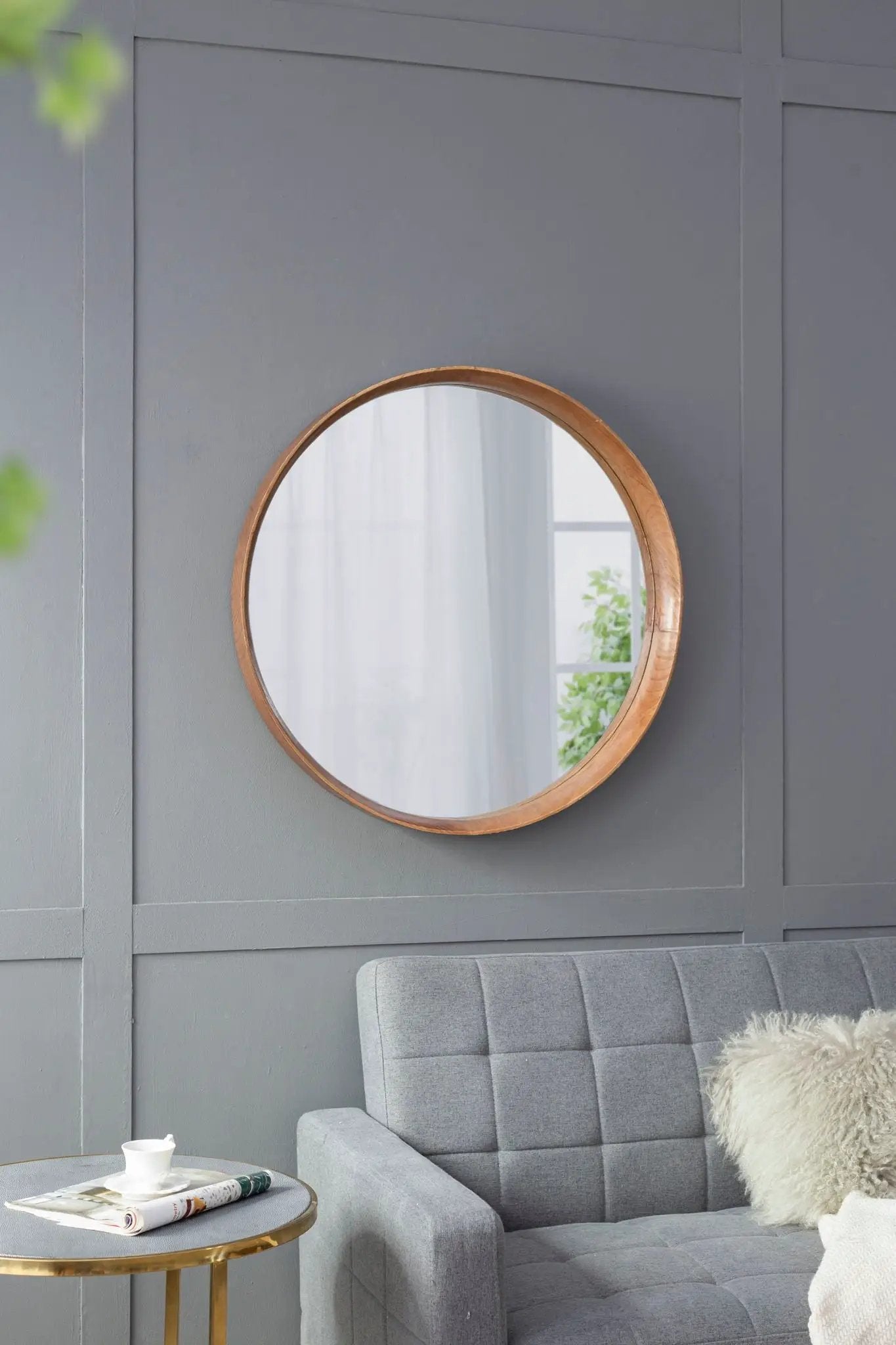 Round Wood Mirror, Wall Mounted Mirror Home Decor For Bathroom Living Room by Unique Piece Furniture