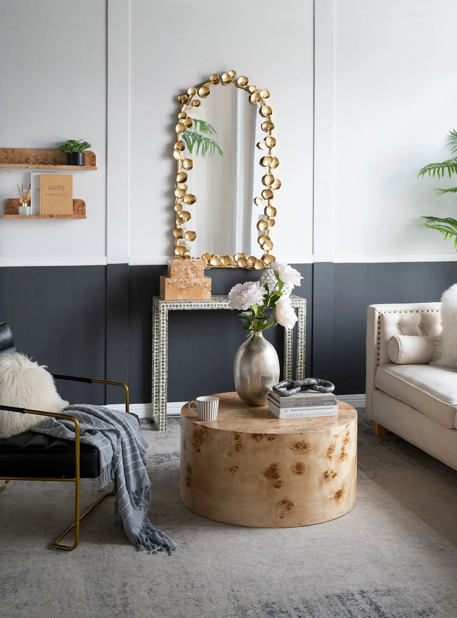 Full Length Arched Wall Mirror With en Leaf Accents Decorative Mirror For Living Room Bedroom - Gold by Unique Piece Furniture